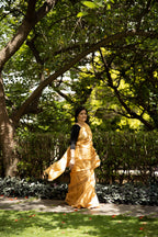 Tiger Tiger Burning Bright Handblock Printed Handwoven Tussar Silk Saree