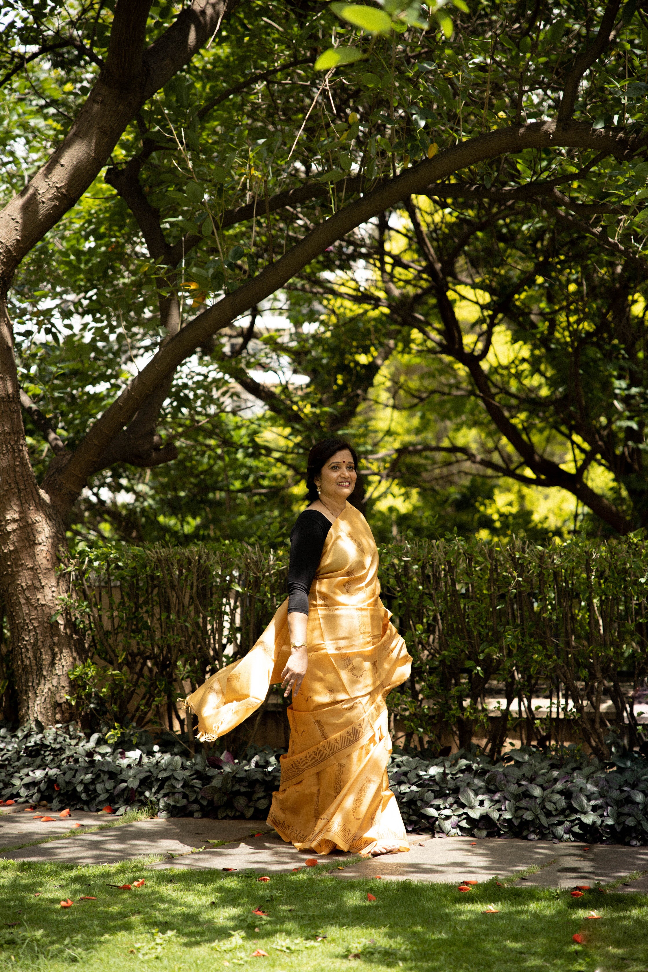 Tiger Tiger Burning Bright Handblock Printed Handwoven Tussar Silk Saree