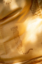 Tiger Tiger Burning Bright Handblock Printed Handwoven Tussar Silk Saree
