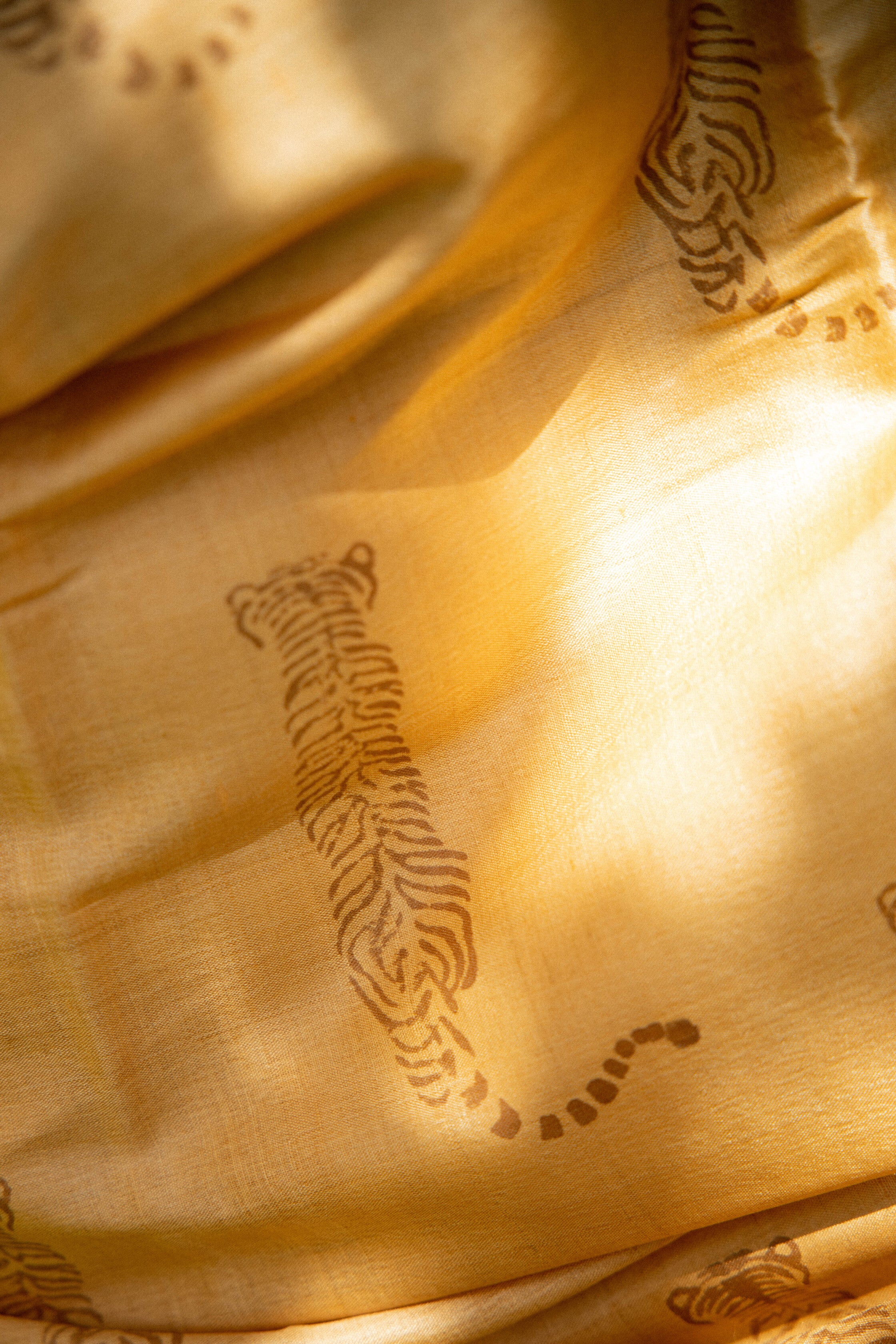 Tiger Tiger Burning Bright Handblock Printed Handwoven Tussar Silk Saree