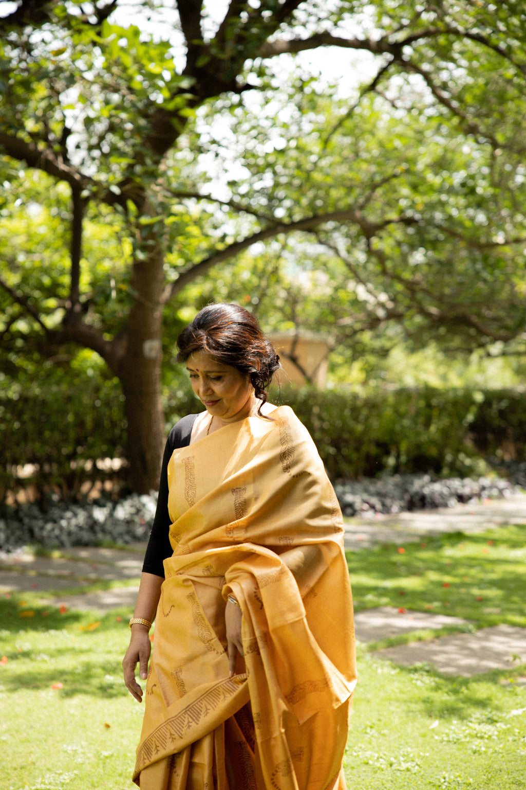 Tiger Tiger Burning Bright Handblock Printed Handwoven Tussar Silk Saree