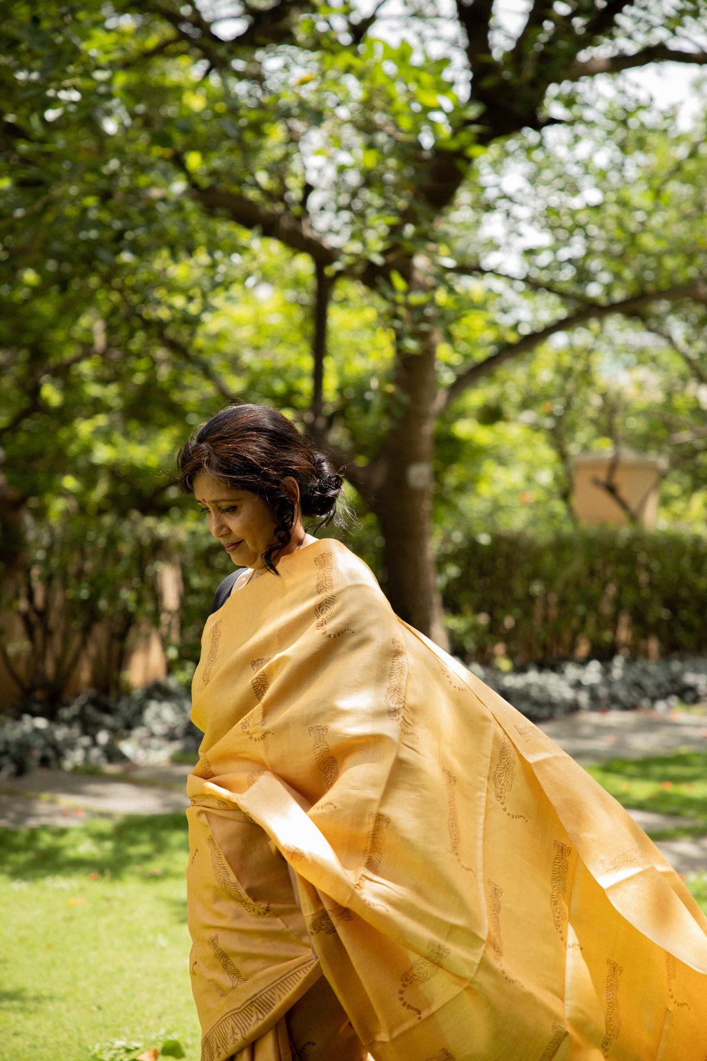 Tiger Tiger Burning Bright Handblock Printed Handwoven Tussar Silk Saree