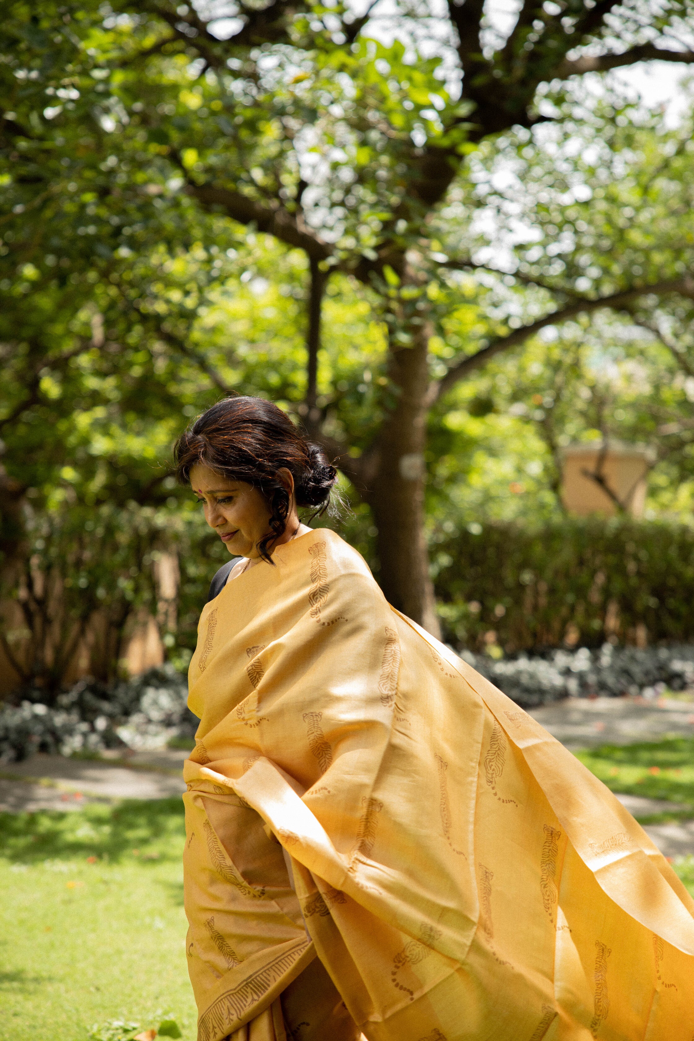 Tiger Tiger Burning Bright Handblock Printed Handwoven Tussar Silk Saree