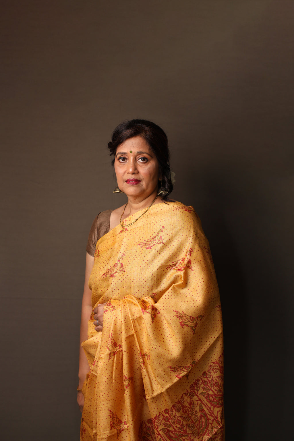 Pakhi Pakhi Ochre and Red Handblock Printed Handwoven Tussar Silk Saree