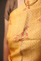 Pakhi Pakhi Ochre and Red Handblock Printed Handwoven Tussar Silk Saree