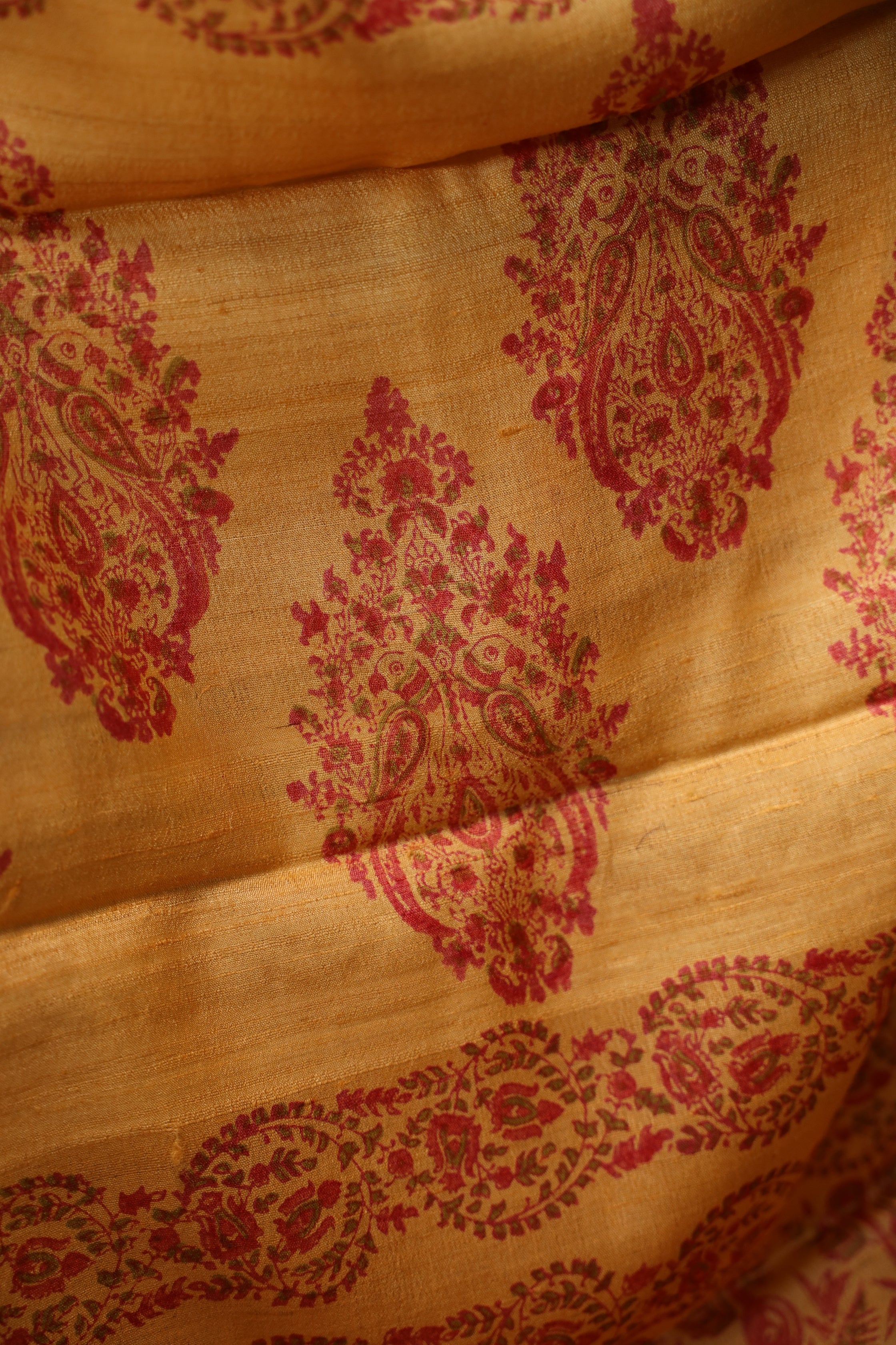 Pakhi Pakhi Ochre and Red Handblock Printed Handwoven Tussar Silk Saree