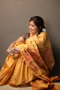 Pakhi Pakhi Ochre and Red Handblock Printed Handwoven Tussar Silk Saree