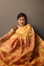Pakhi Pakhi Ochre and Red Handblock Printed Handwoven Tussar Silk Saree