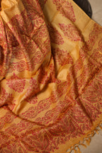 Pakhi Pakhi Ochre and Red Handblock Printed Handwoven Tussar Silk Saree
