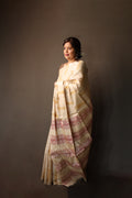 Tiger At The Door Handblock Printed Handwoven Tussar Silk Saree