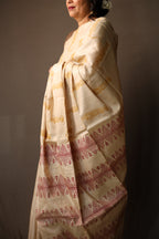 Tiger At The Door Handblock Printed Handwoven Tussar Silk Saree