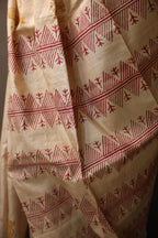 Tiger At The Door Handblock Printed Handwoven Tussar Silk Saree