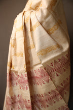 Tiger At The Door Handblock Printed Handwoven Tussar Silk Saree