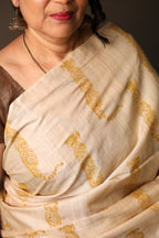 Tiger At The Door Handblock Printed Handwoven Tussar Silk Saree