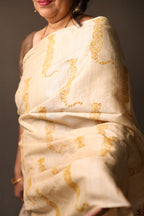 Tiger At The Door Handblock Printed Handwoven Tussar Silk Saree