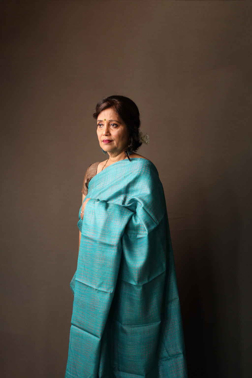Ice Gola Blue Handblock Printed Handwoven Tussar Silk Saree