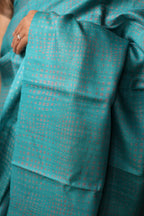 Ice Gola Blue Handblock Printed Handwoven Tussar Silk Saree