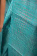 Ice Gola Blue Handblock Printed Handwoven Tussar Silk Saree