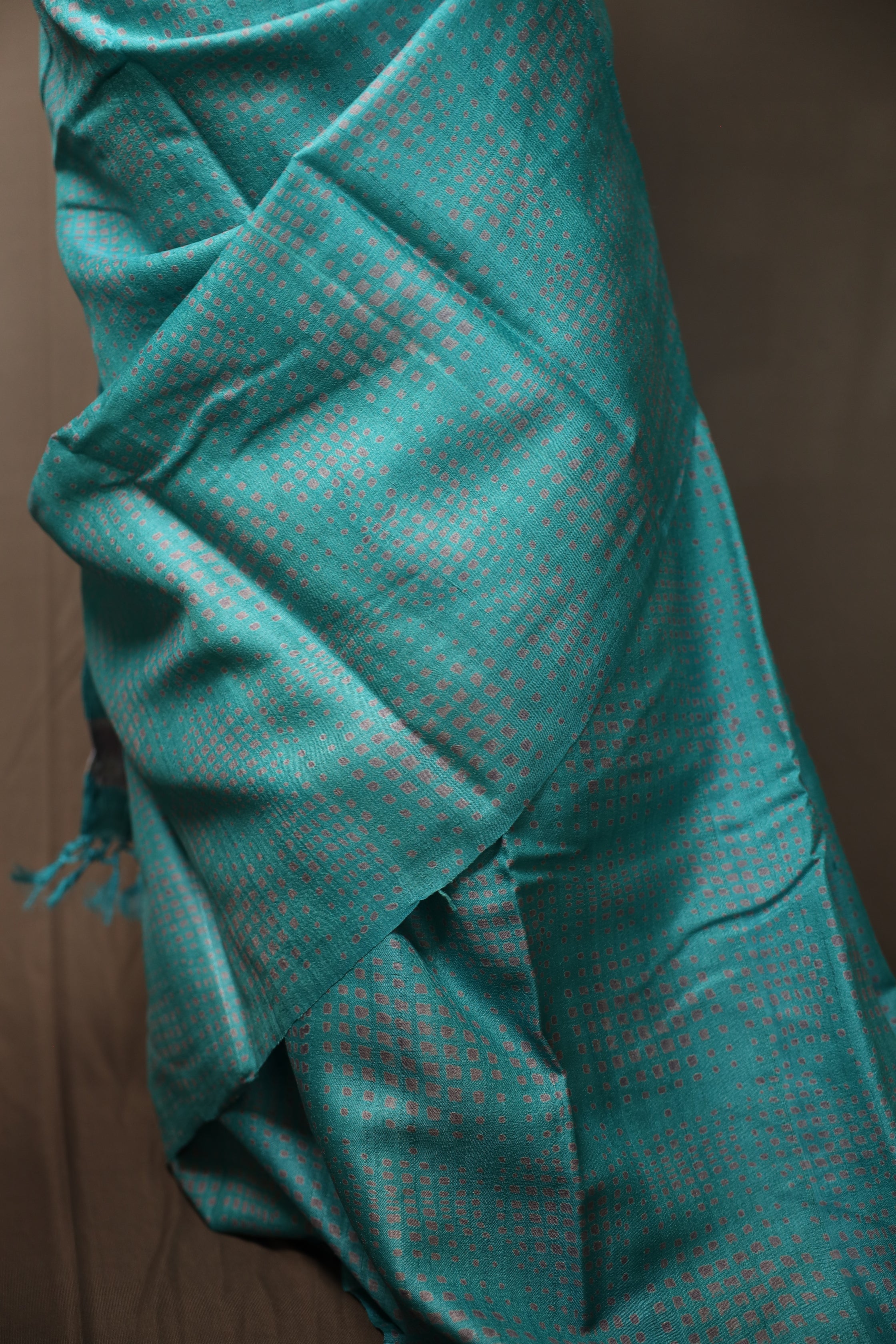 Ice Gola Blue Handblock Printed Handwoven Tussar Silk Saree