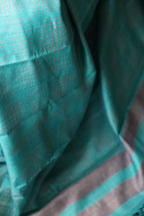 Ice Gola Blue Handblock Printed Handwoven Tussar Silk Saree