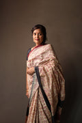 Zentangle Maroon Handblock Printed Handwoven Tussar Silk Saree