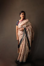 Zentangle Maroon Handblock Printed Handwoven Tussar Silk Saree