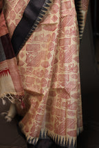 Zentangle Maroon Handblock Printed Handwoven Tussar Silk Saree