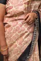 Zentangle Maroon Handblock Printed Handwoven Tussar Silk Saree