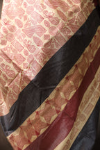 Zentangle Maroon Handblock Printed Handwoven Tussar Silk Saree