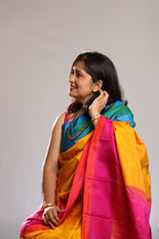 Marigold Turquoise & Fuchsia Kanjivaram Silk