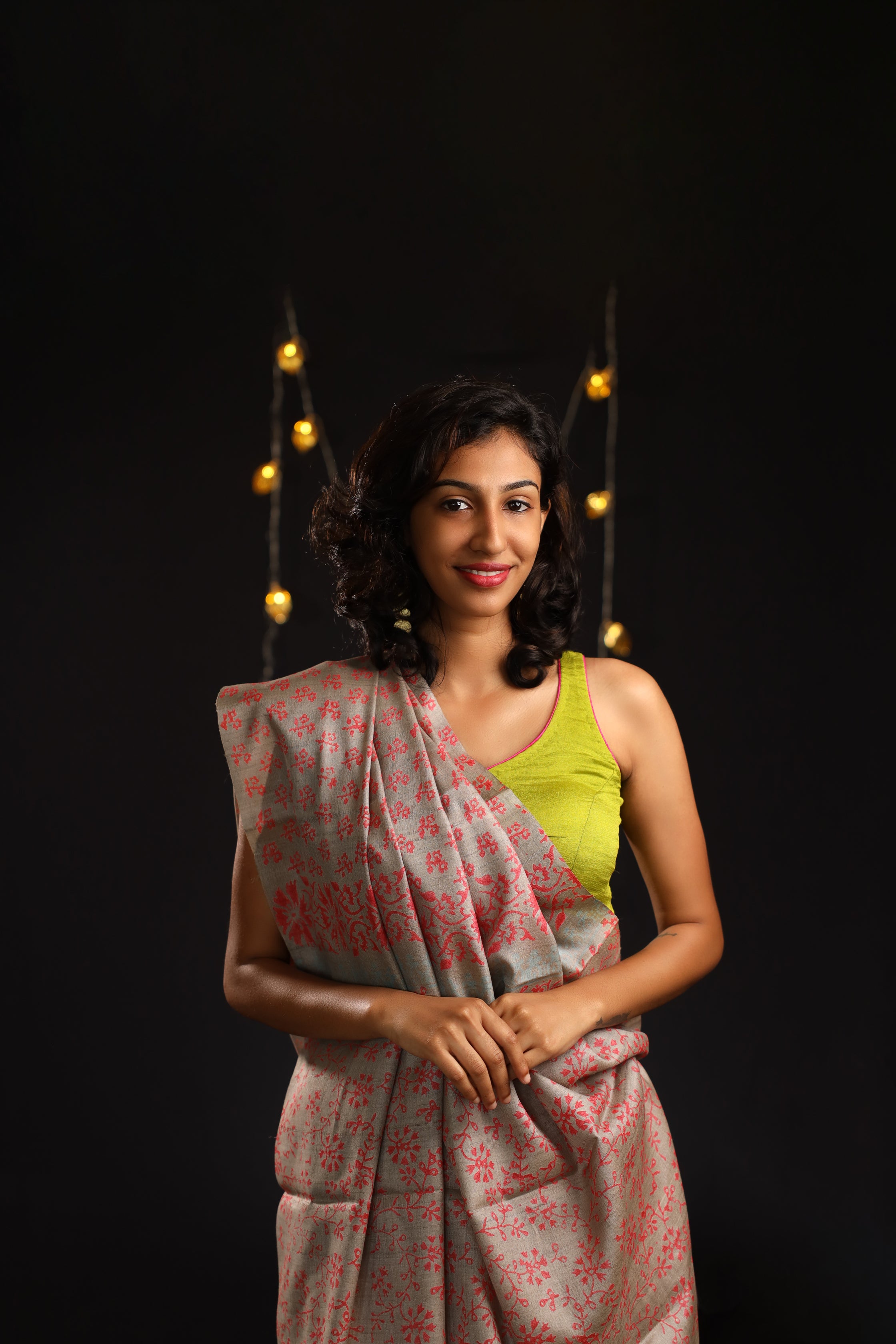Flowers Bloom from the Concrete Handblock Printed Handwoven Tussar Silk Saree