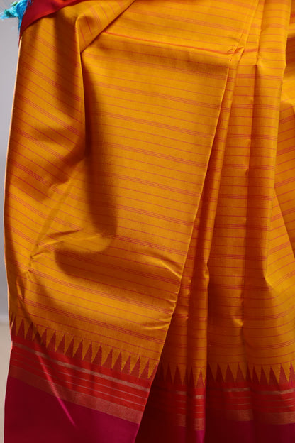 Marigold Turquoise & Fuchsia Kanjivaram Silk