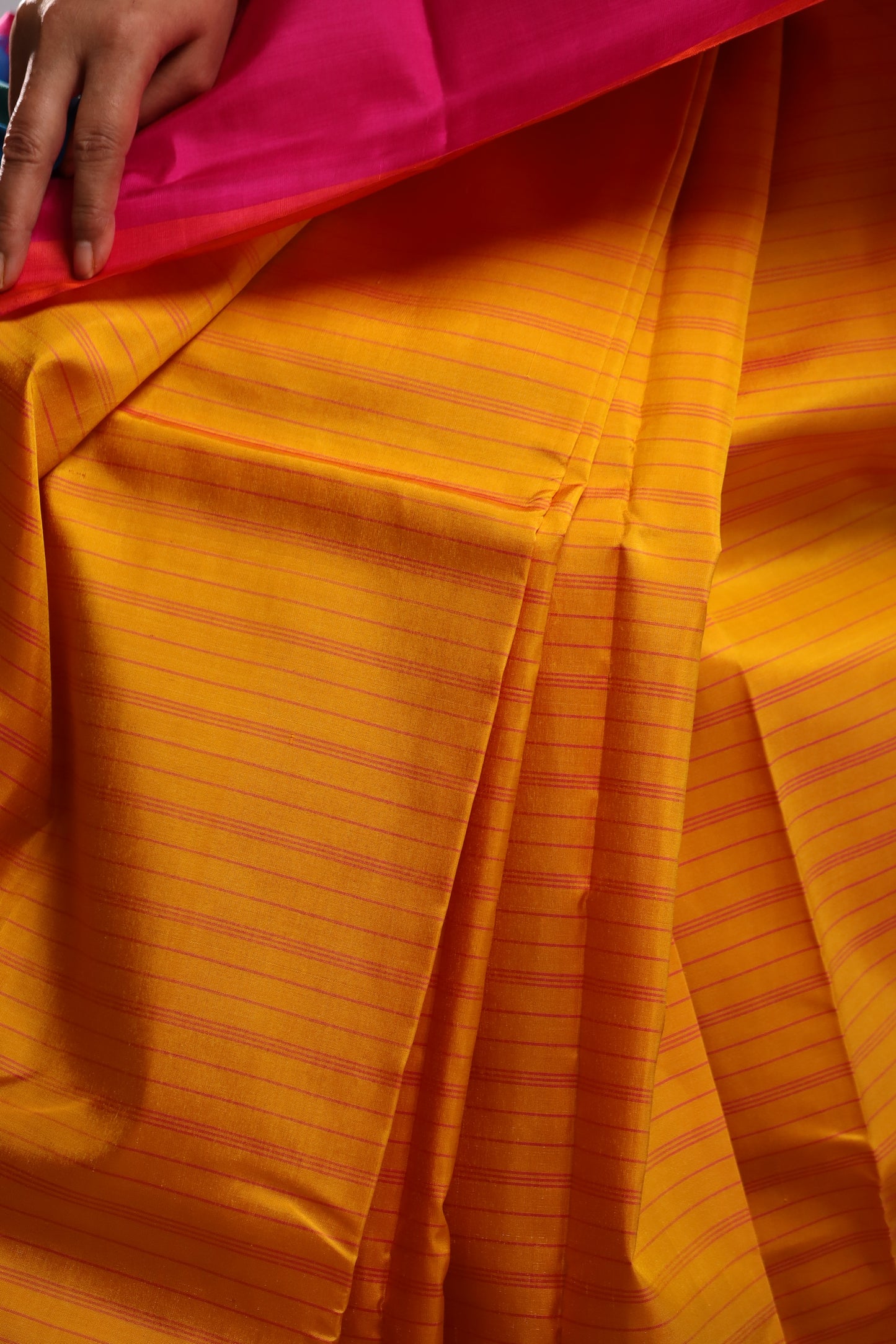 Marigold Turquoise & Fuchsia Kanjivaram Silk