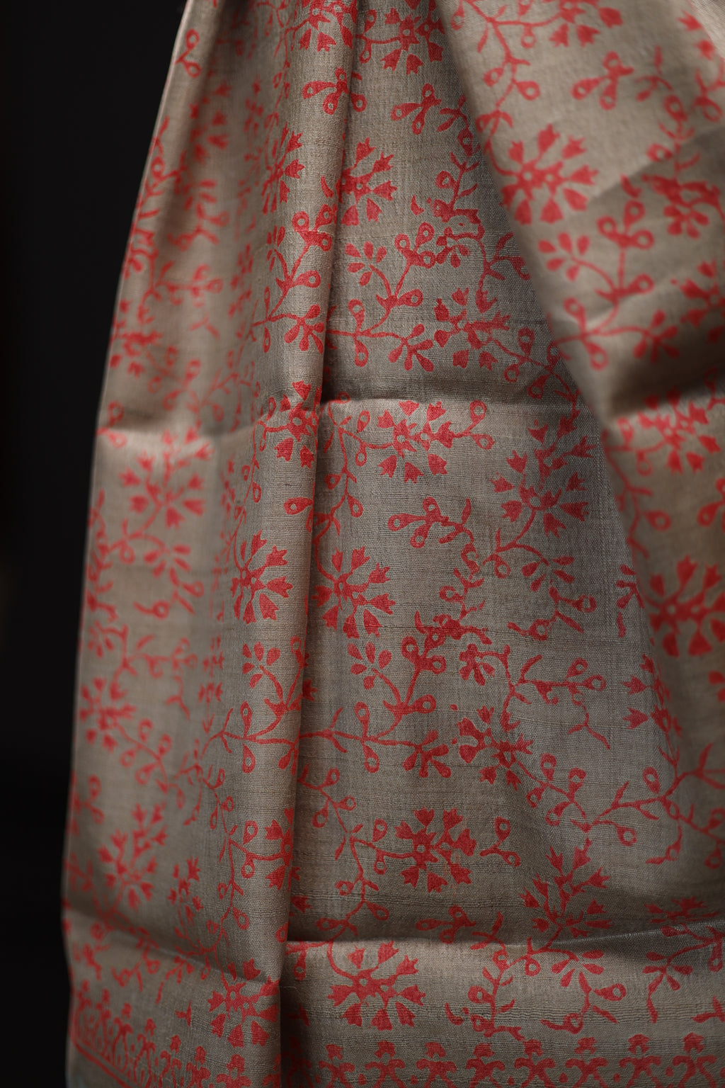 Flowers Bloom from the Concrete Handblock Printed Handwoven Tussar Silk Saree