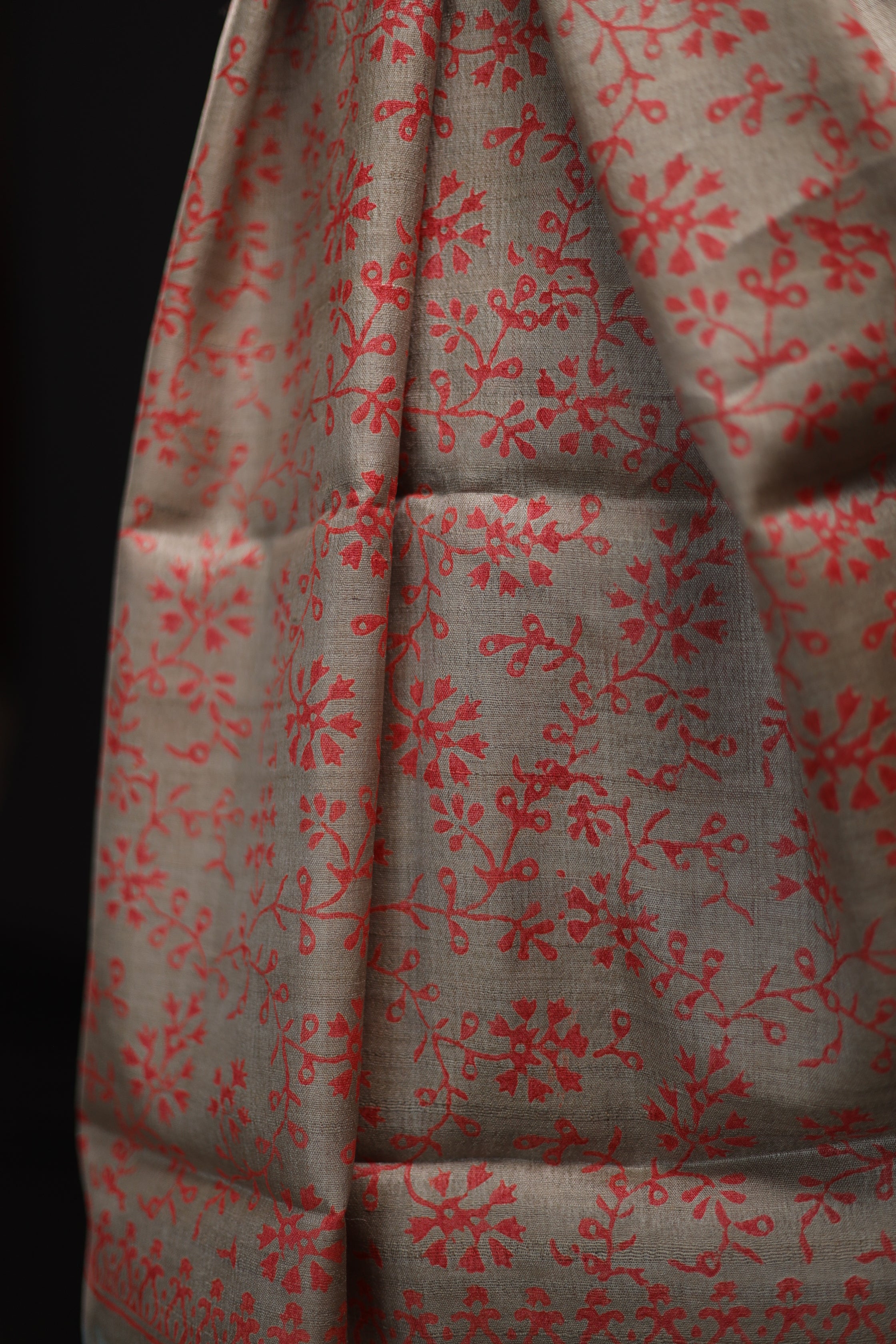 Flowers Bloom from the Concrete Handblock Printed Handwoven Tussar Silk Saree