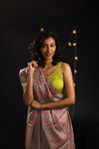 Flowers Bloom from the Concrete Handblock Printed Handwoven Tussar Silk Saree