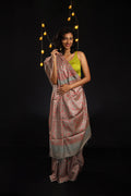 Flowers Bloom from the Concrete Handblock Printed Handwoven Tussar Silk Saree