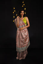 Flowers Bloom from the Concrete Handblock Printed Handwoven Tussar Silk Saree