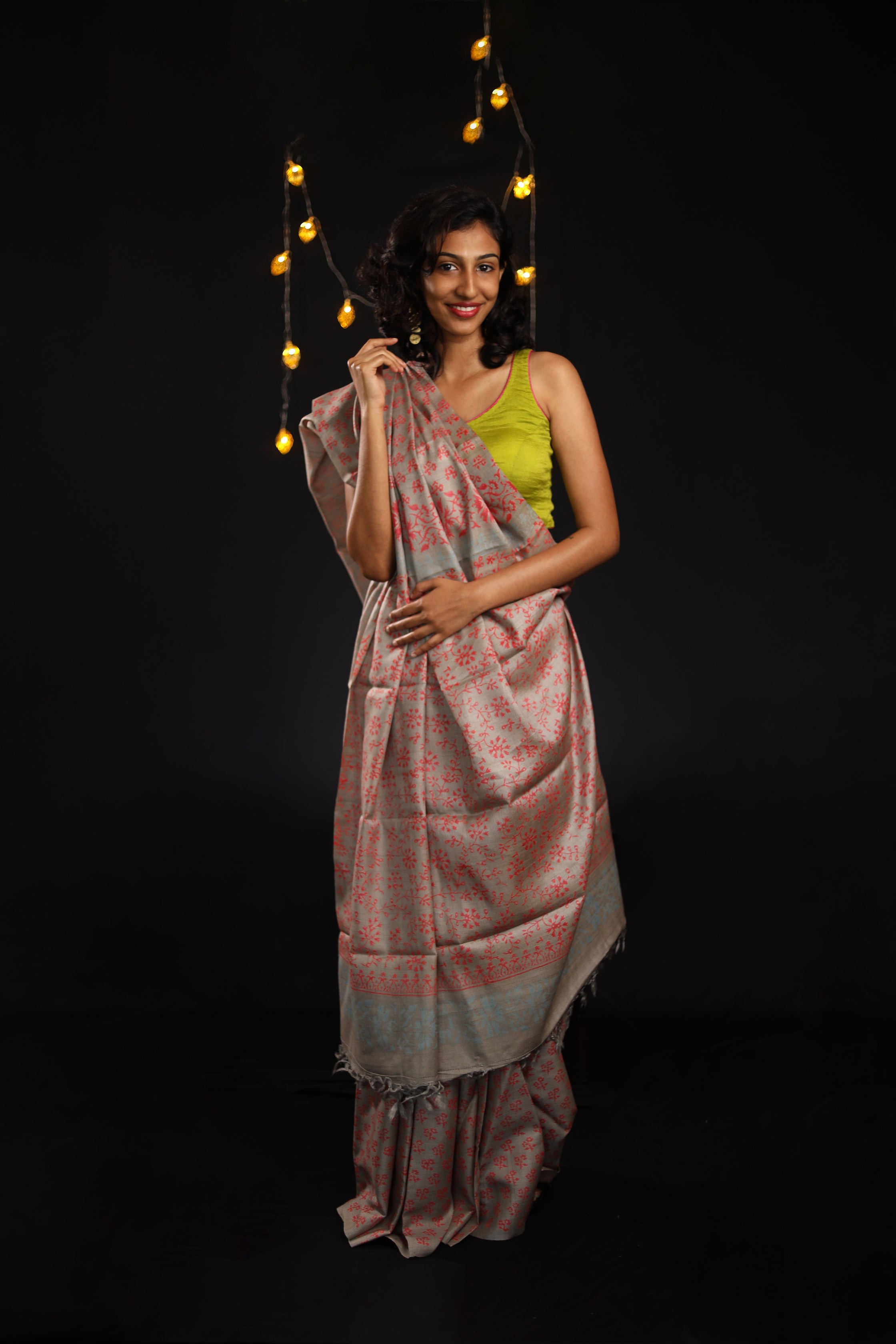 Flowers Bloom from the Concrete Handblock Printed Handwoven Tussar Silk Saree