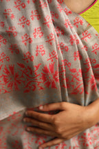 Flowers Bloom from the Concrete Handblock Printed Handwoven Tussar Silk Saree