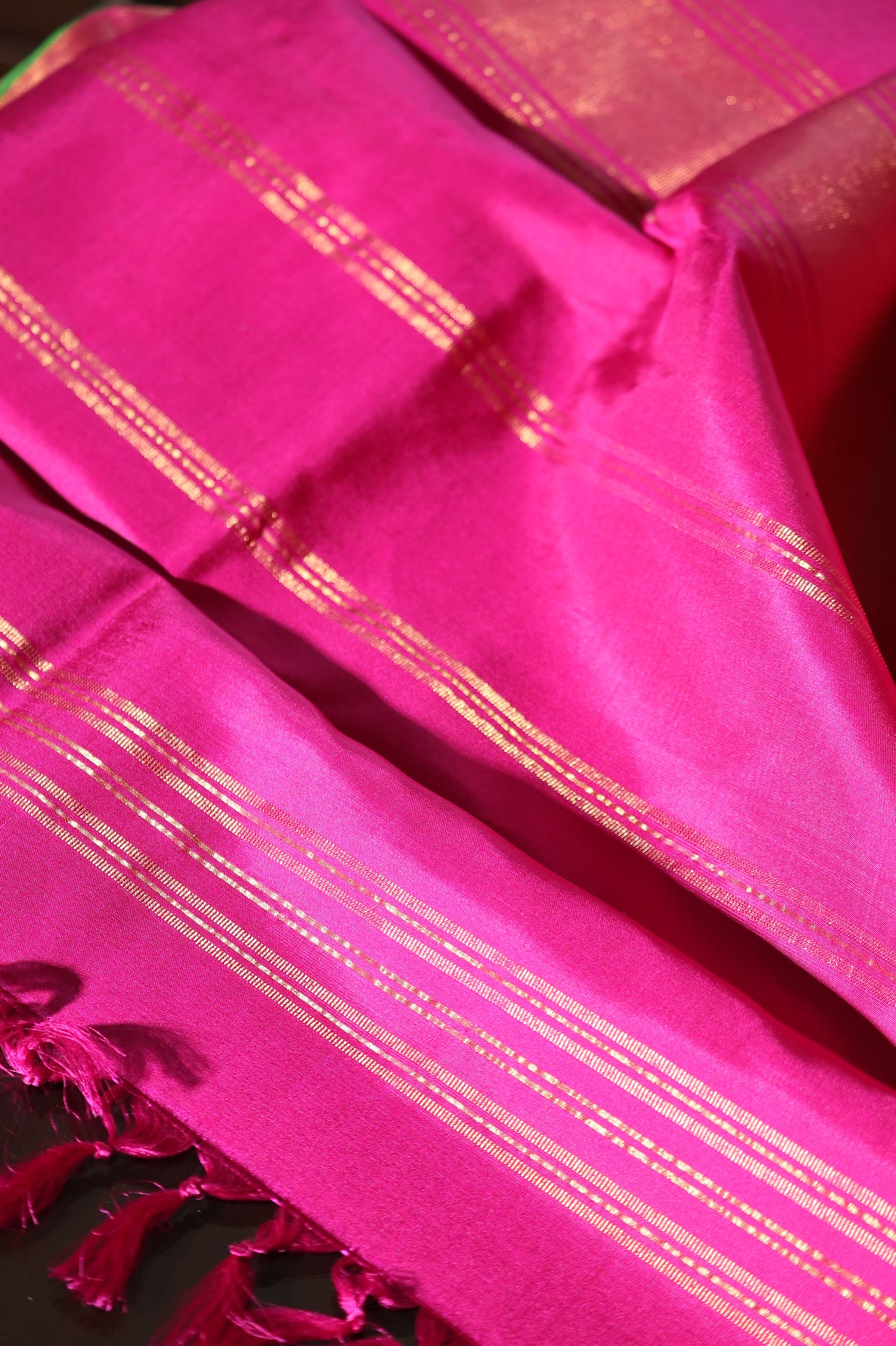 Ivory Striped Kanjivaram Silk with Broad Two-Tone Borders