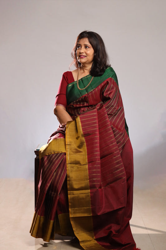 Emeralds & Garnet Kanjivaram Silk