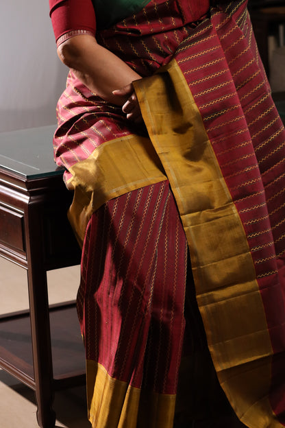 Emeralds & Garnet Kanjivaram Silk