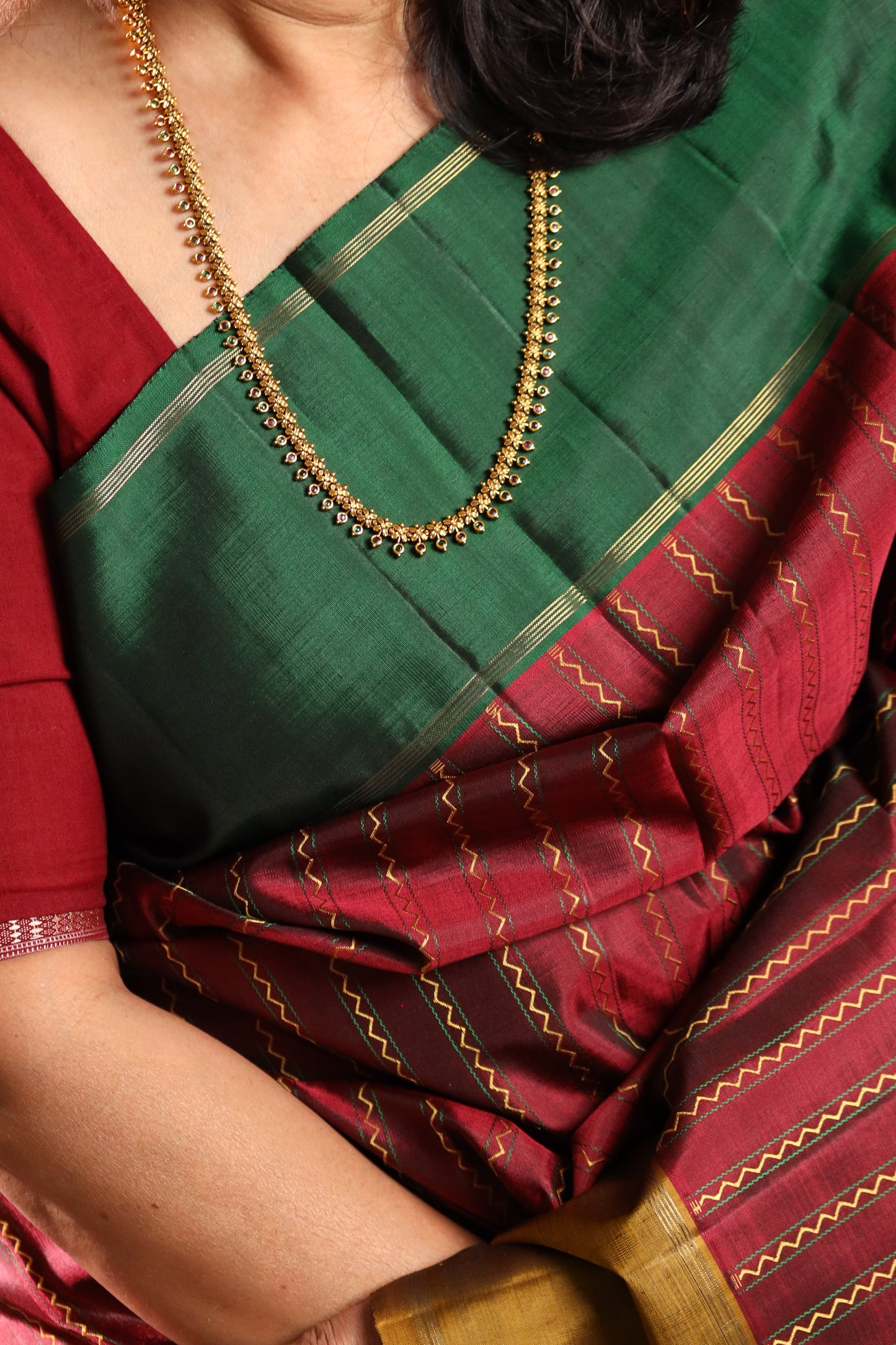 Emeralds & Garnet Kanjivaram Silk