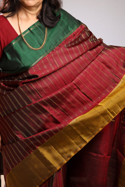 Emeralds & Garnet Kanjivaram Silk