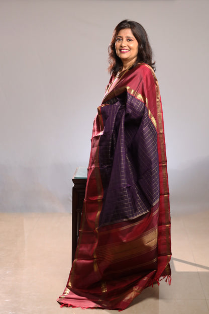 Royal Purple & Maroon Kanjivaram Silk Saree