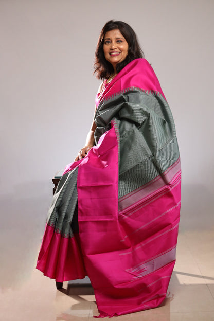 Moss Green & Fuchsia Kanjivaram Silk