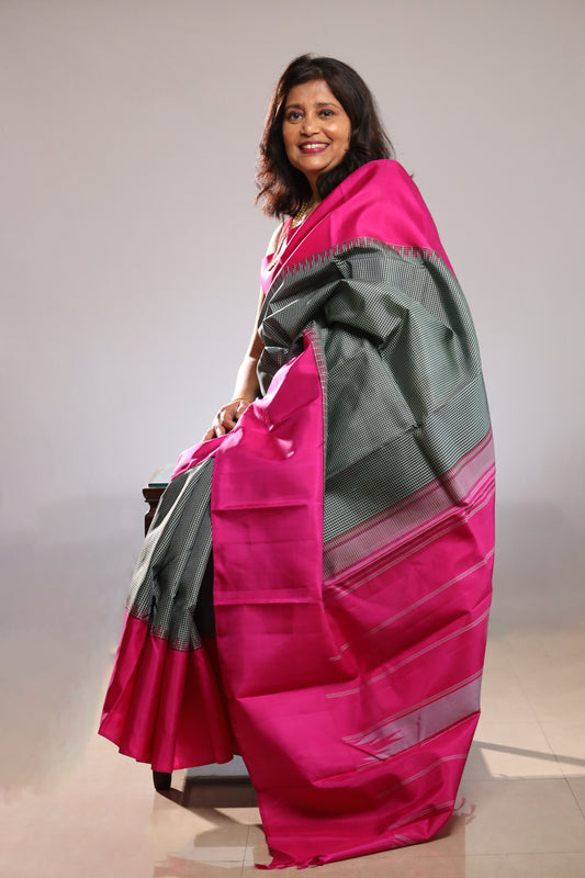 Moss Green & Fuchsia Kanjivaram Silk