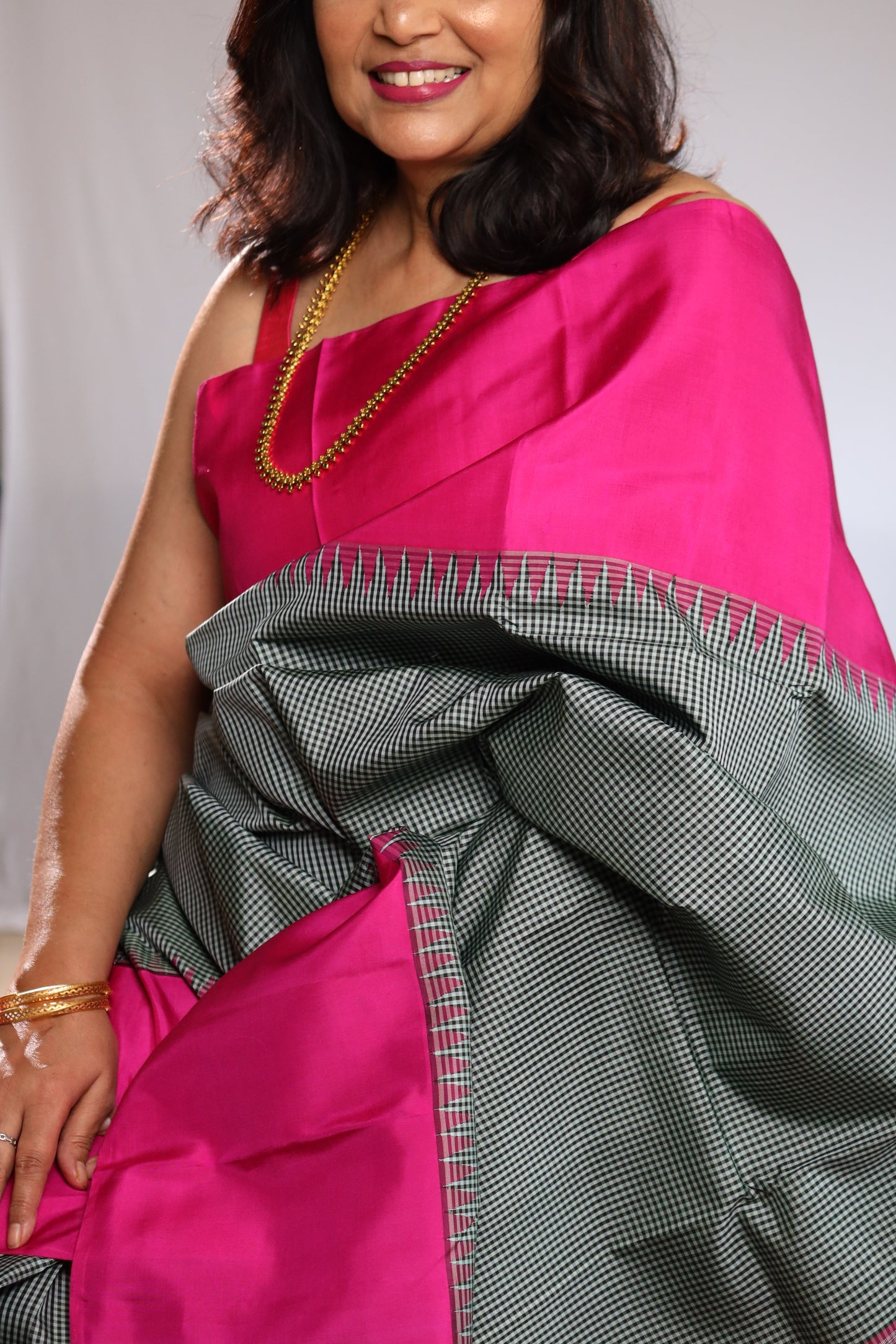 Moss Green & Fuchsia Kanjivaram Silk