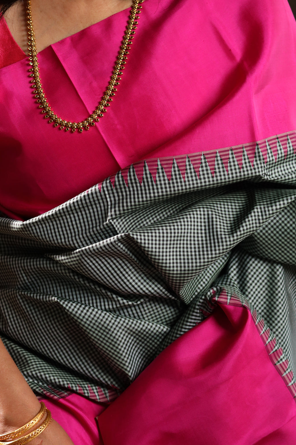 Moss Green & Fuchsia Kanjivaram Silk